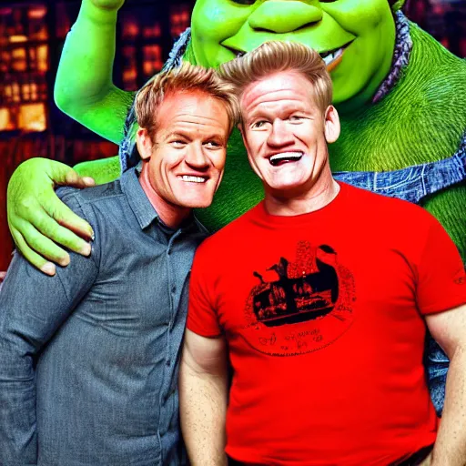 Prompt: a photo of shrek and gordon ramsey.