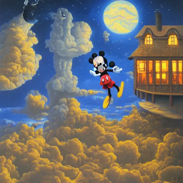 Image similar to an oil on canvas portrait painting of mickey mouse, surrealism, surrealist, cosmic horror, rob gonsalves, high detail