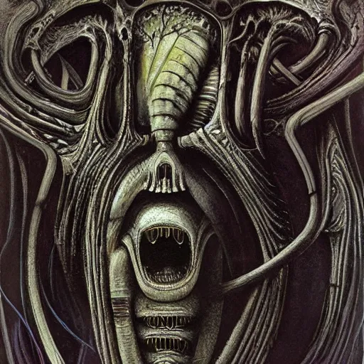 Prompt: ''a H.R. Giger painting''