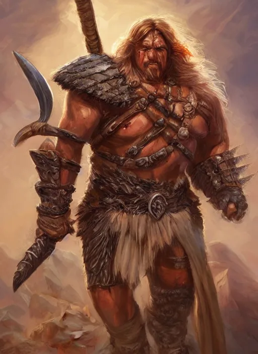 Prompt: barbarian warrior, ultra detailed fantasy, dndbeyond, bright, colourful, realistic, dnd character portrait, full body, pathfinder, pinterest, art by ralph horsley, dnd, rpg, lotr game design fanart by concept art, behance hd, artstation, deviantart, hdr render in unreal engine 5