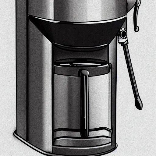 Prompt: coffee maker, industrial design sketch, trending on behance, hofhly detailed, sharp, 4k