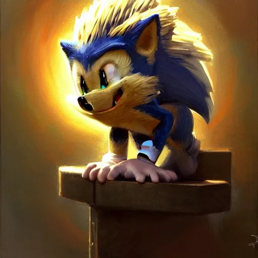 Image similar to a portrait of sonic the hedgehog. highly detailed painting by gaston bussiere, craig mullins, j. c. leyendecker, furry