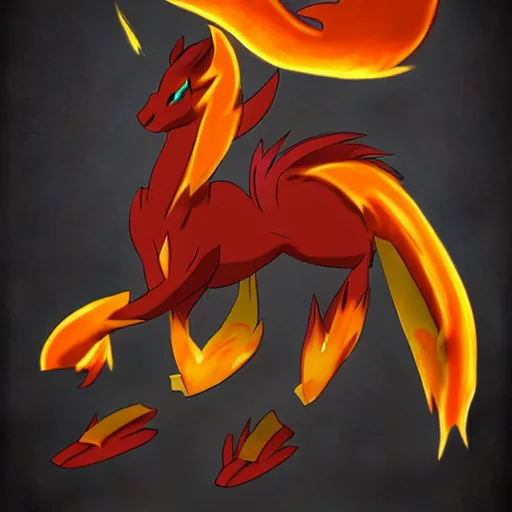 Image similar to mixture between rapidash and combusken, fire pokemon, horse chicken hybrid, a lot of fire, detailed, cartoon style