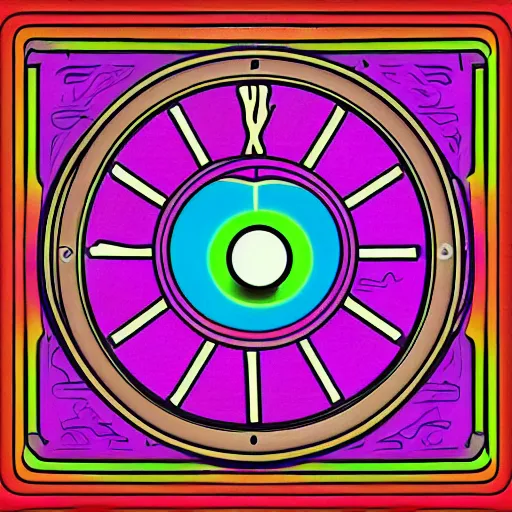 Image similar to a clock with eyes psychedelic rock album neon cover