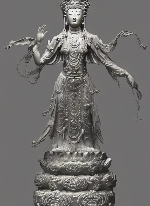 Image similar to a art deco sculpture statue of full body guanyin, intricate complexity,, statue by jane hamilton, ruan jia, character concept, radiant light,, frostbite 3 engine, cryengine, dof, trending on artstation, digital art, fantasy detailed abackground