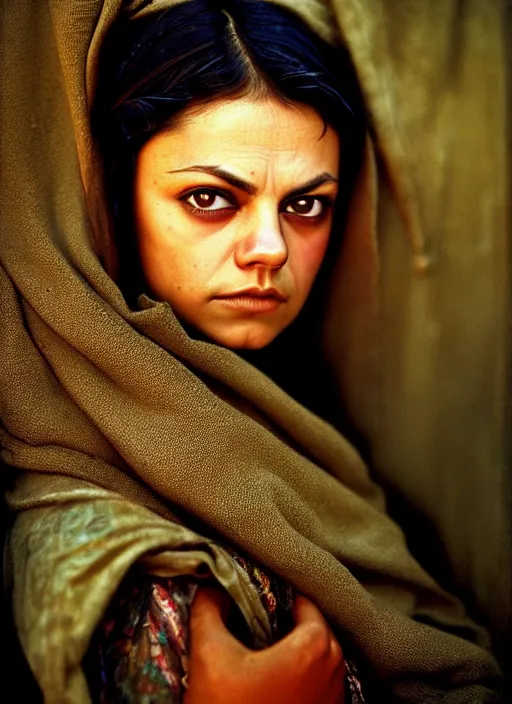 Image similar to portrait of mila kunis as afghan girl, photograph by steve mccurry