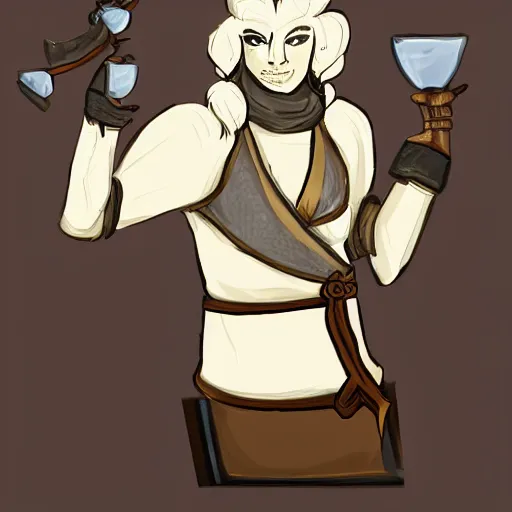 Image similar to A white dragonborn bartender. Tavern. Fantasy. D&D. Portrait.