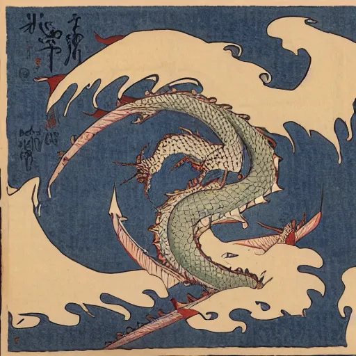 Prompt: flying dragon in the style of Hokusai