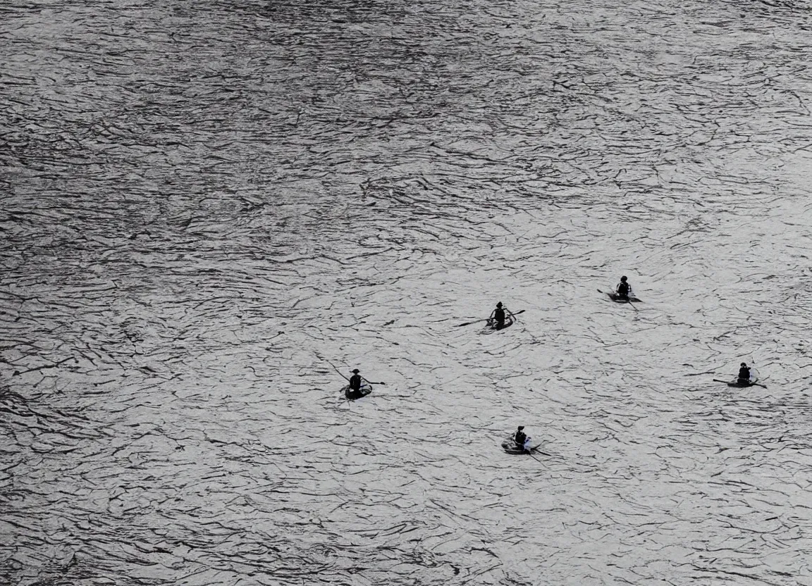 Image similar to river rafters floating down a river, minimalist line drawing, clean long lines, ultra detailed