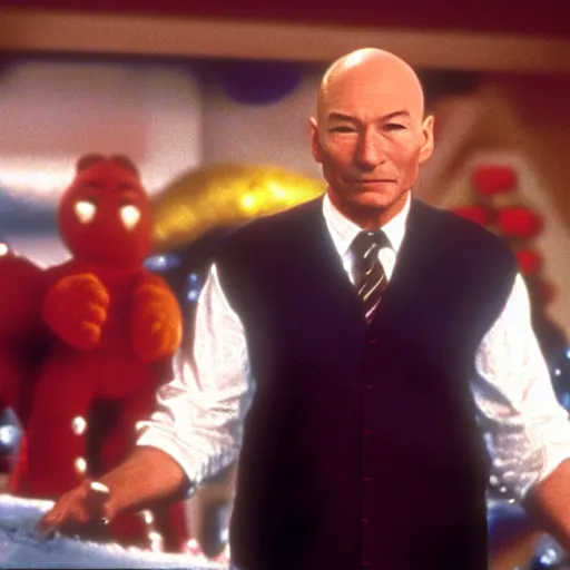 Prompt: a film still of patrick stewart in the movie jingle all the way