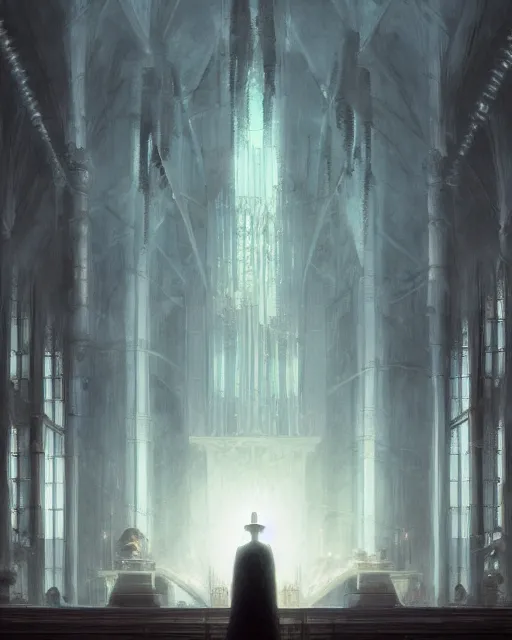 Prompt: ghostly tall skeletal pipe organ wreathed in dark smoke, menacing scenic full shot, ambient lighting, detailed face, by makoto shinkai, rembrandt, stanley artgerm lau, wlop, rossdraws