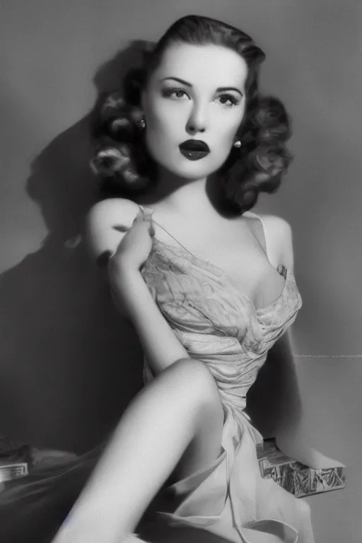 Prompt: realistic photo of a beautiful woman in the 1 9 4 0 s, highly detailed, portrait, film noir,