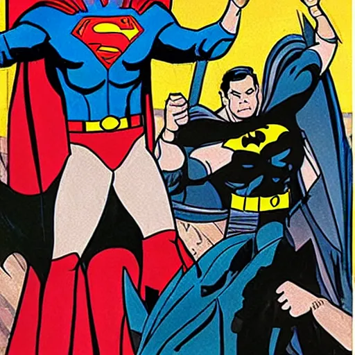 Image similar to batman playing cards with superman, by ty templeton, comic book art