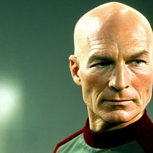 Prompt: captain picard with full head of wavy hair, hair stylist photo