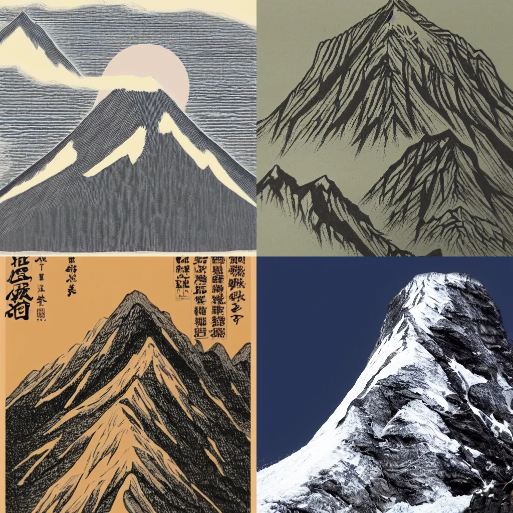 Prompt: a mountain in the style of 鬼