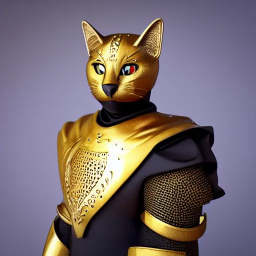 Prompt: portrait. black cat wearing a gold medieval knight armor. by hanns katz, shutterstock contest winner, afrofuturism, sci - fi fantasy, 3 d render