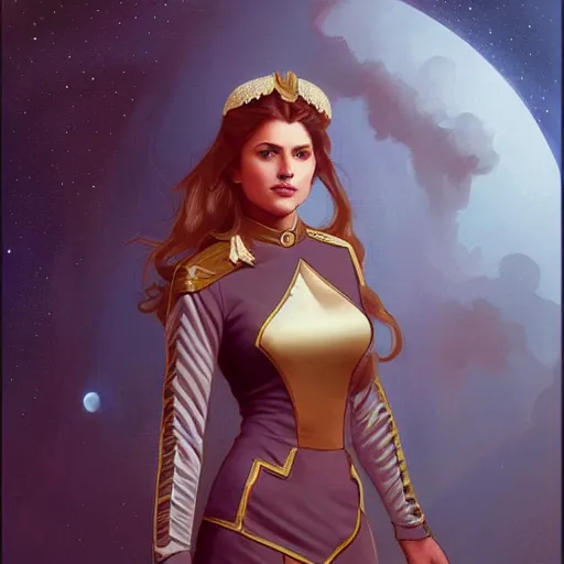 Prompt: starfleet uniform goddess, grapes, intricate, elegant, highly detailed, digital painting, artstation, concept art, smooth, sharp focus, illustration, art by artgerm and greg rutkowski and alphonse mucha and william - adolphe bouguereau