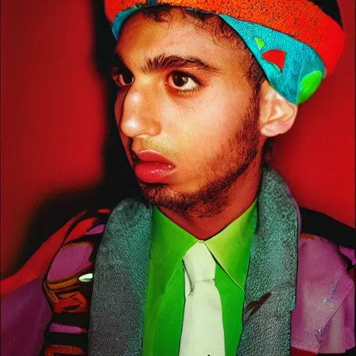 Image similar to A Moroccan McDonalds raver, portrait, by Jamel Shabazz, David Bailey, Derek Ridgers