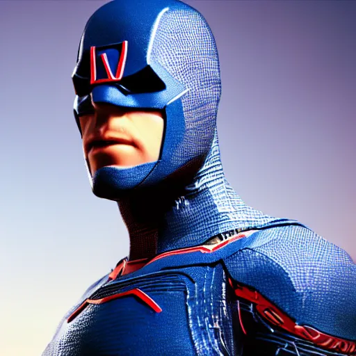 Prompt: cinematic portrait of an unknown superhero. High detail. Low dof