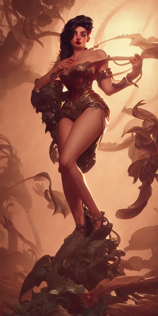 Image similar to Razane Jammal, pinup, league of legends, intricate, highly detailed, digital painting, hyperrealistic, artstation, concept art, smooth, sharp focus, illustration, Unreal Engine 5, 8K, art by artgerm and greg rutkowski and alphonse mucha, by Jesper Ejsing