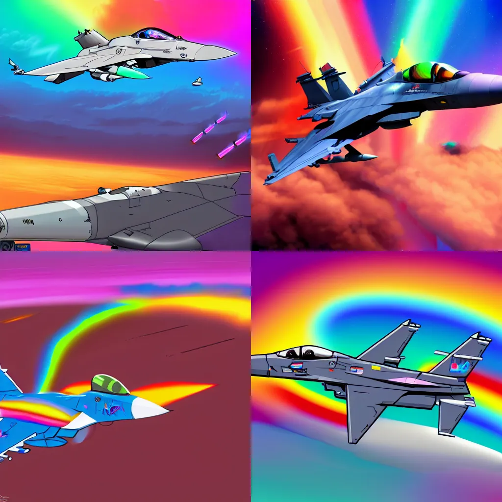 Prompt: nyan cat piloting an f - 1 6, beautiful composition, vibrant colors, smooth, digital art, artstation, 2 d game art, concept art, colorful