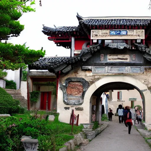 Prompt: old French village heavily influenced by ancient Chinese architecture.