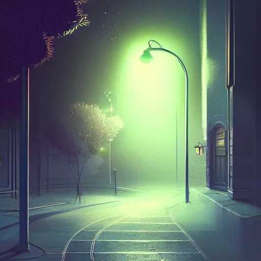 Image similar to beautiful digital fantasy illustration of lights in the night, highly detailed, soft lighting, rendered in octane, masterpiece, very very very aesthetic