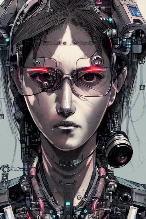 Image similar to a close - up portrait of a cyberpunk cyborg girl, by kim jung gi, rule of thirds