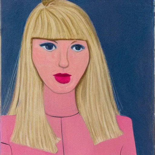 Prompt: portrait of a woman with bangs and blonde hair wearing a pink dress