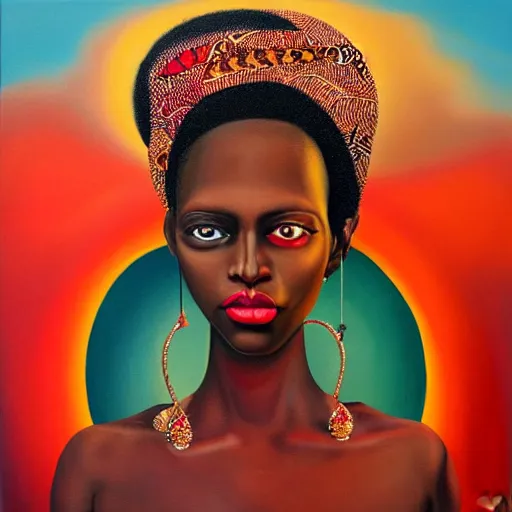 Image similar to an african queen in a surreal portrait style by Afarin Sajedi, oil on canvas