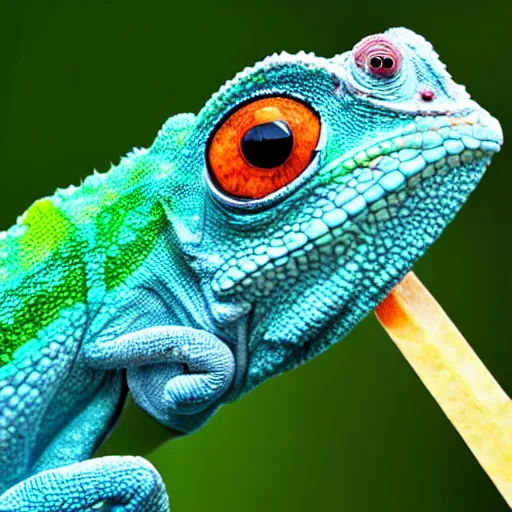 Image similar to a chameleon eating a popsicle