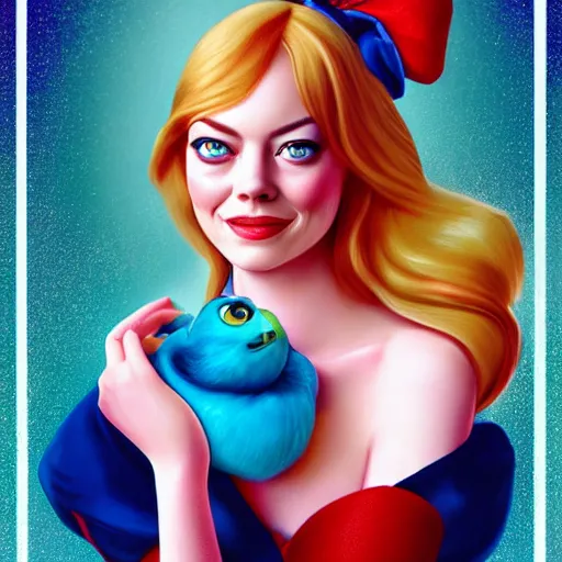 Image similar to digital painting of Emma Stone as a Disney princess wearing snow white's dress, Pixar style, professional studio lightening, volumetric lightening, photorealism by Tristan Eaton Stanley Artgerm and Tom Bagshaw