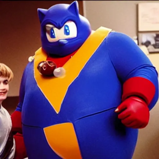 Prompt: Chris Farley playing Doctor Robotnik, in the new action-movie Sonic, full-cosplay