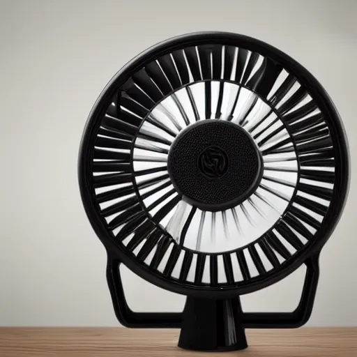 Image similar to desk fan with a funnel attached to the back leading to the top of the room, professional photography, studio lighting