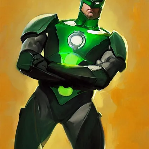 Image similar to greg manchess portrait painting of armored green lantern as overwatch character, medium shot, asymmetrical, profile picture, organic painting, sunny day, matte painting, bold shapes, hard edges, street art, trending on artstation, by huang guangjian and gil elvgren and sachin teng