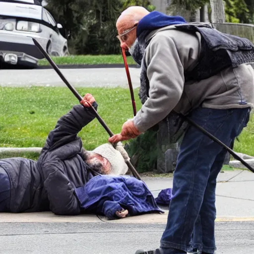 Image similar to homeless man attacking eldery lady with a stick in vancouver bc