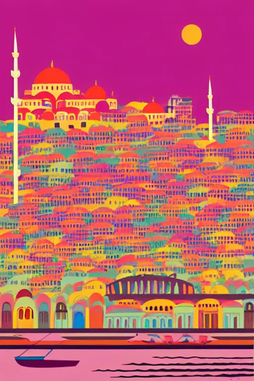 Prompt: minimalist boho style art of colorful istanbul skyline, illustration, vector art
