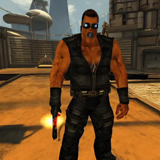Image similar to duke nukem as a character in the game deus ex