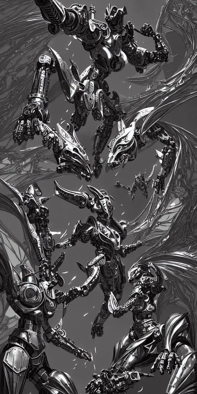 Image similar to a seamless pattern of giant galactic sized beautiful hot anthropomorphic robot mecha female dragons, detailed sleek silver armor, epic proportions, epic scale, symmetric, seamless pattern, tileable pattern, highly detailed digital art, futuristic, macro art, warframe fanart, destiny fanart, anthro, giantess, macro, furaffinity, deviantart, 8k 3D realism