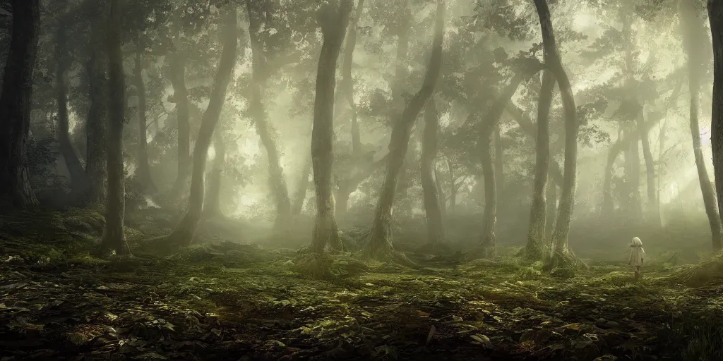 Image similar to forrest full of mushrooms, superwide angle, light through the mist, dramatic lighting, photorealistic, cinematic lighting, high detail, cinematic feel, high octane, 4 k, unreal engine, digital render, intricate, ultra realistic, concept art