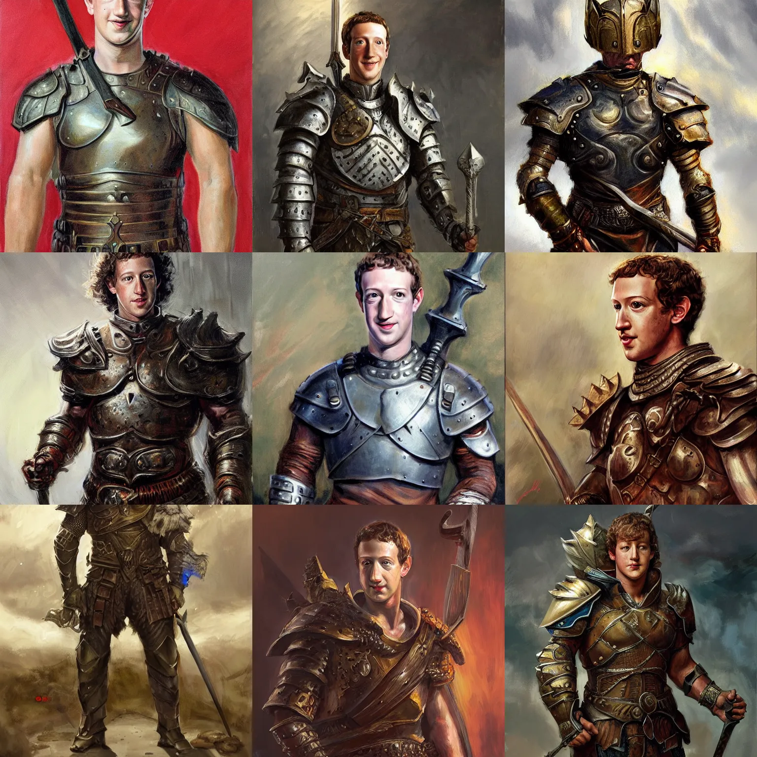 Prompt: portrait of mark zuckerberg wearing armor and holding sword by frank fazetta, fantasy, barbarian