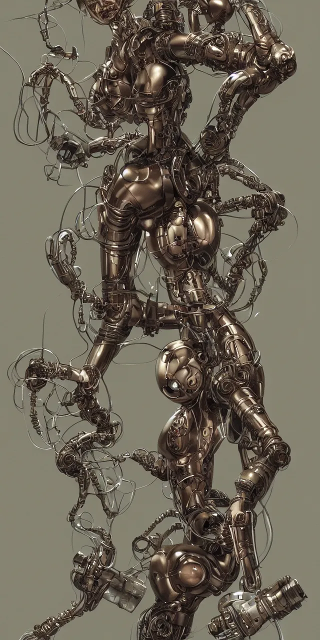 Prompt: beauty cthulhu woman, robotic arms, samurai, lots of cables and wiring, electrical details, trending on artstation, by Hajime Sorayama and Boris Vallejo