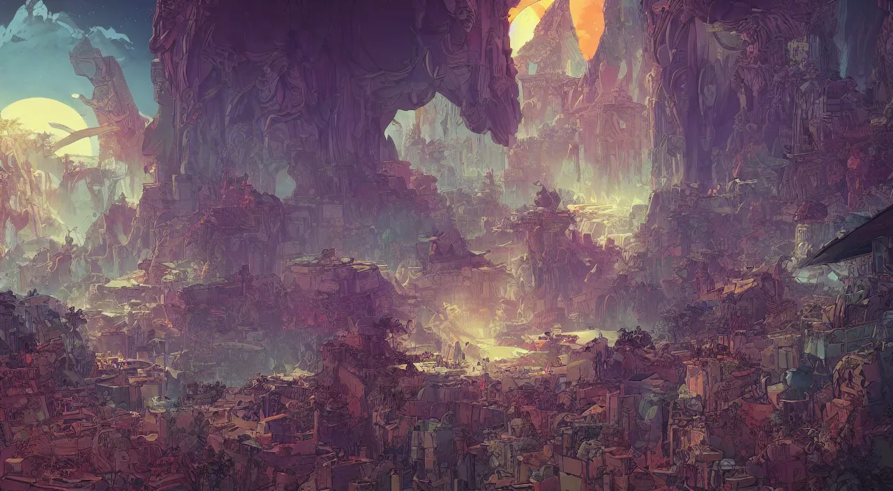 Image similar to vector wonderland bazaar zouk old egypt sky shine epic fantasy painting photoshop that looks like it is from borderlands and by feng zhu and loish and laurie greasley, victo ngai, andreas rocha, john harris