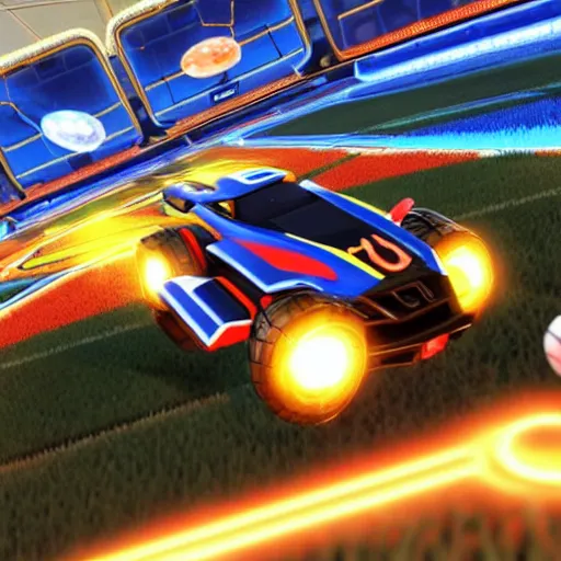 Prompt: rocket league car hitting ball