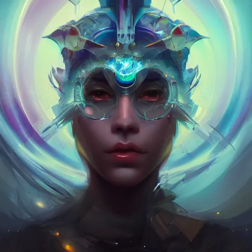 Image similar to portrait of a beautiful metaphysical cybernetic emanation, concept art by pete mohrbacher and artgerm and wlop, digital art, highly detailed, intricate, fantasy, mystical, sharp focus, Trending on Artstation HQ, deviantart, unreal engine 5, 4K UHD image