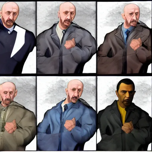 Image similar to Jonathan Banks aka Mike Ehrmantraut from Better Call Saul as a GTA character portrait, Grand Theft Auto, GTA cover art