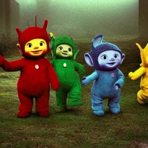 Prompt: Teletubbies-vampires in a Silent Hill