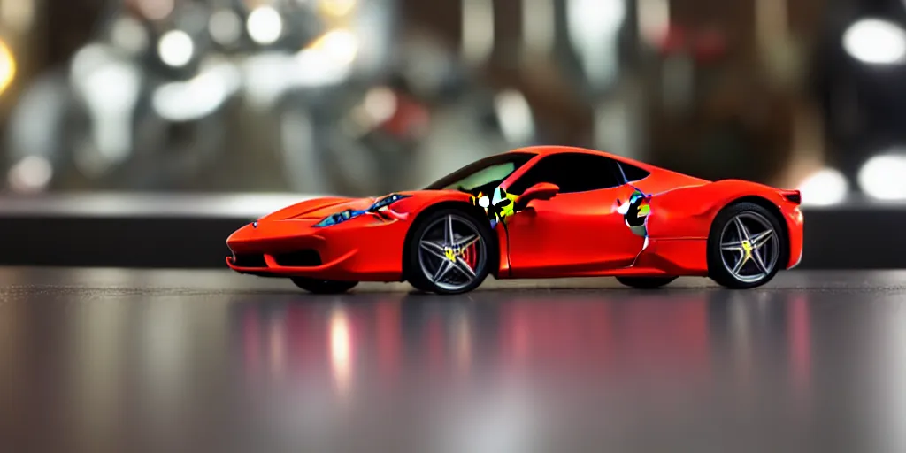 Image similar to Hot Wheels, FERRARI 458, cinematic, HD, 4K, depth of field, bokeh.