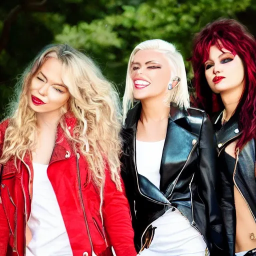 Image similar to pop rock music group with two woman singers with blonde hair and one woman singer with brown hair