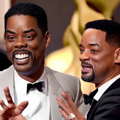 Image similar to chris rock slapping will smith at the oscars, 4k, high detail, high-resolution photograph, professional photography, ultra-detail